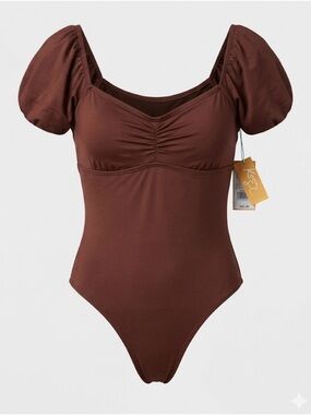 NWT Kona Sol Chocolate Brown Puff Sleeve One Piece Swimsuit - Medium